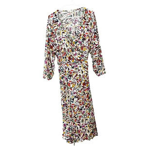Beach Lunch Lounge Womens Colorful Wrap Maxi Dress L Long Sleeve Boho Artsy